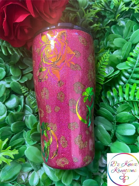 Glittered Leopard with Lily's and Roses 20oz Tumbler